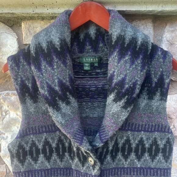 Vintage Lauren Ralph Lauren Lambswool Sweater Vest Small Southwestern Cabin Core - Picture 2 of 10